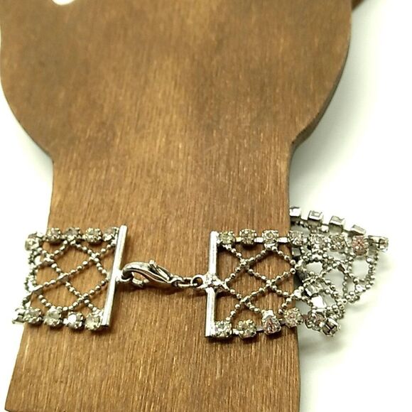 VTG Silver-tone Crystal Rhinestone Metal Mesh 7" Bracelet Lobster Clasp - Picture 13 of 16